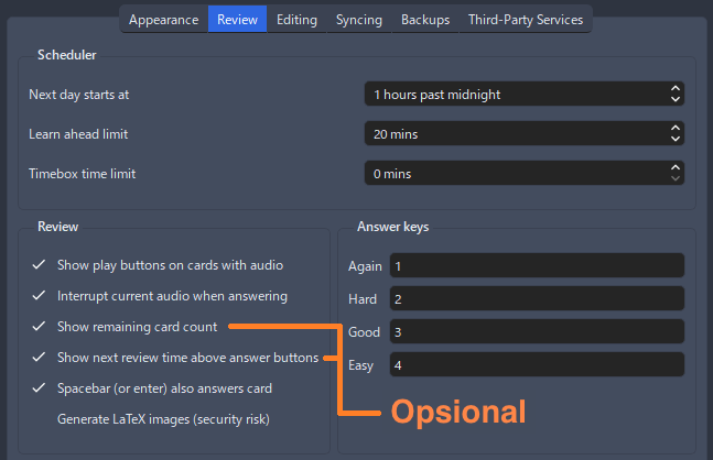 Anki Preference Settings