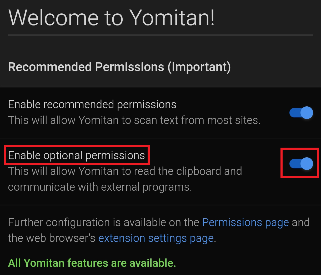 Enable optional permissions