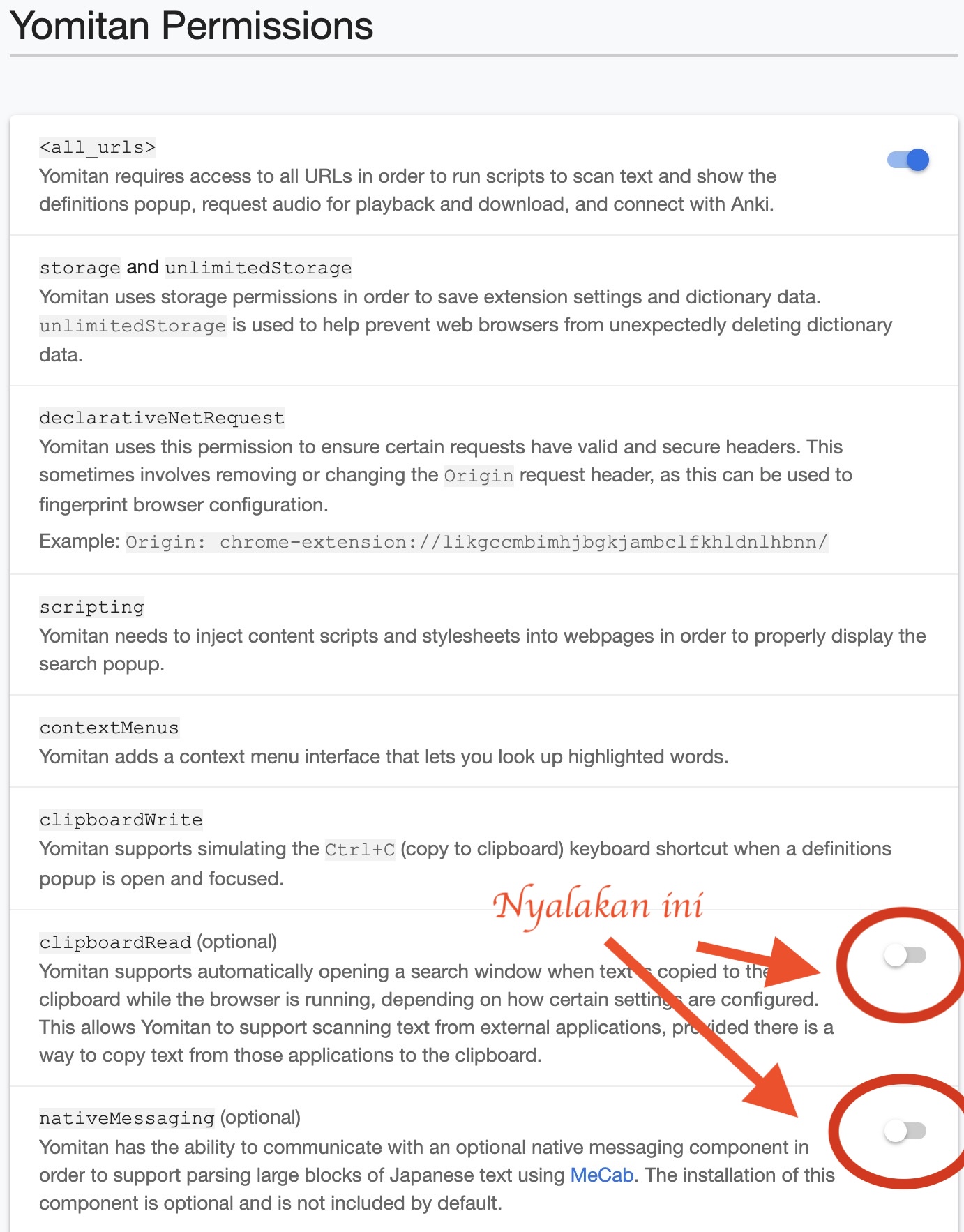 Yomitan Permission Page